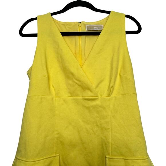 Michael Kors Yellow Sleeveless Sheath Dress Size 4 V-Neck Pockets Mod Retro - Picture 2 of 6